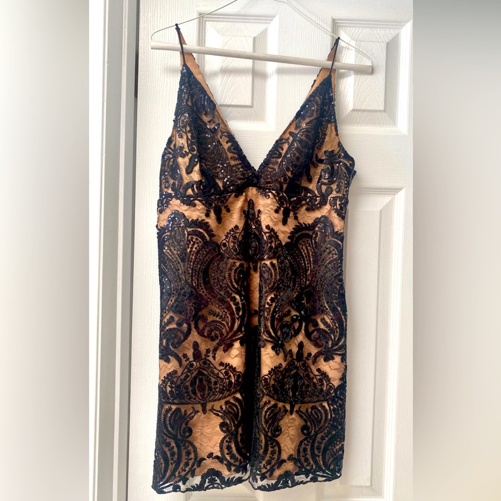 Free People black sequin lace mini party dress,size 4
